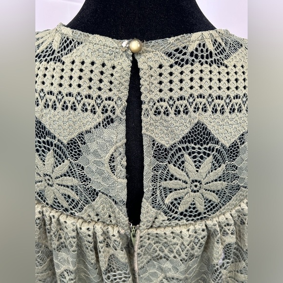 Miami Women’s Dress Boho Crochet Cold Shoulder Olive Green Mini Dress Size-S EUC - Picture 7 of 11